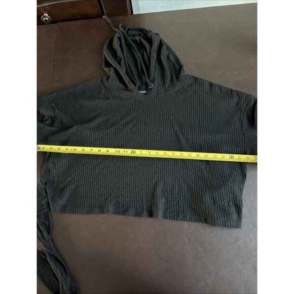 Versona Womens Cropped Hoodie Ribbed Knit Black Hooded Sweater Pullover XL - Picture 5 of 7